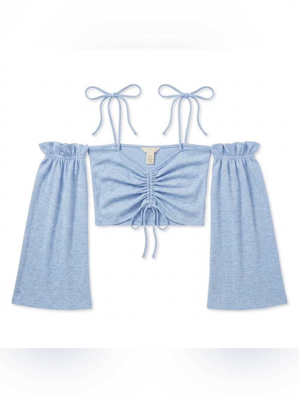 NEW H&M Light Blue Ruched Crop Top with Detachable Bell Sleeves
